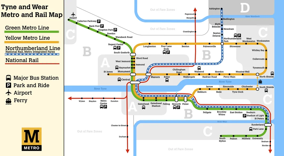 Map of the Tyne and Wear Metro System